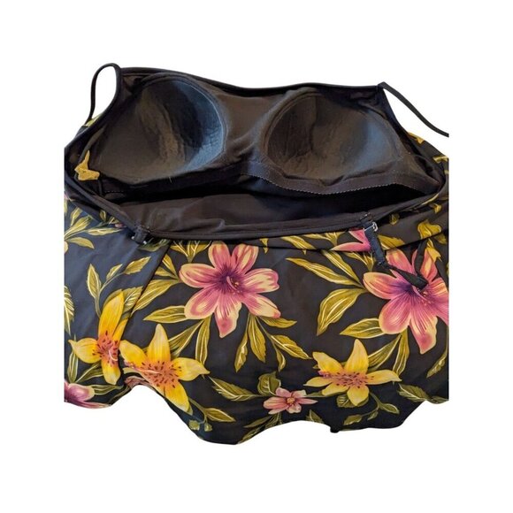 Womens Plus Size 26W One Piece Swimdress Swimsuit Colorful Tropical Floral Black - Picture 4 of 5